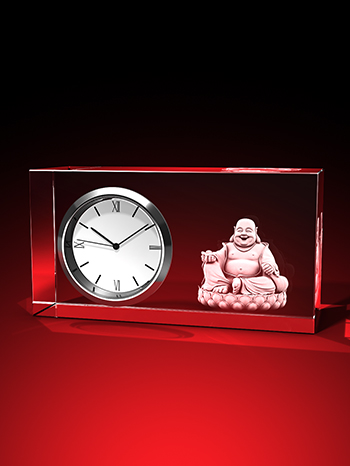 Lachender Buddha - Uhr, Glas rund – GLASFOTO.COM